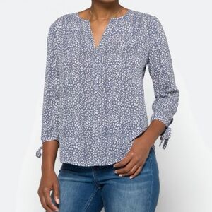 Elegant Blue Patterned Tie Sleeve Blouse